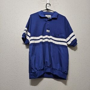 Vintage 90s Huk-A-Poo Polo Shirt XL Blue Striped Waffle Knit USA Made